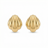 Pair of gold shell-shaped earrings on a white background