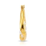 Side view of gold hoop earring with pearls on a white background