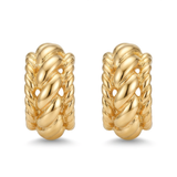 Pair of gold hoop earrings on a white background