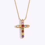 Thea Multicolor Cross Necklace
