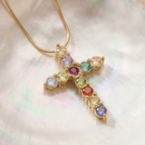 Thea Multicolor Cross Necklace