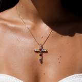 Thea Multicolor Cross Necklace